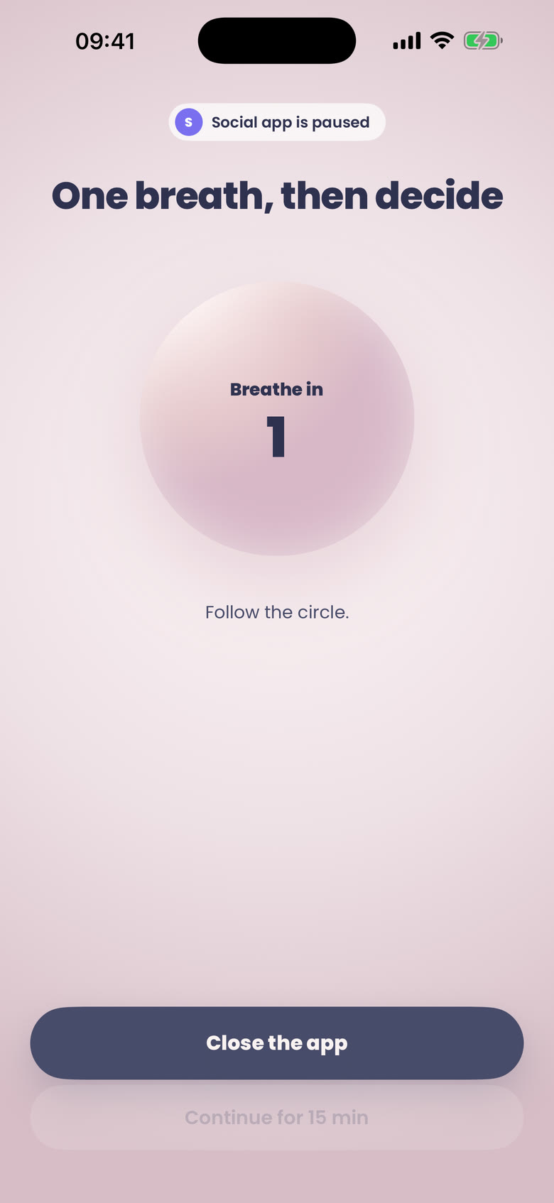 App Lock asks for one breath before a paused app opens