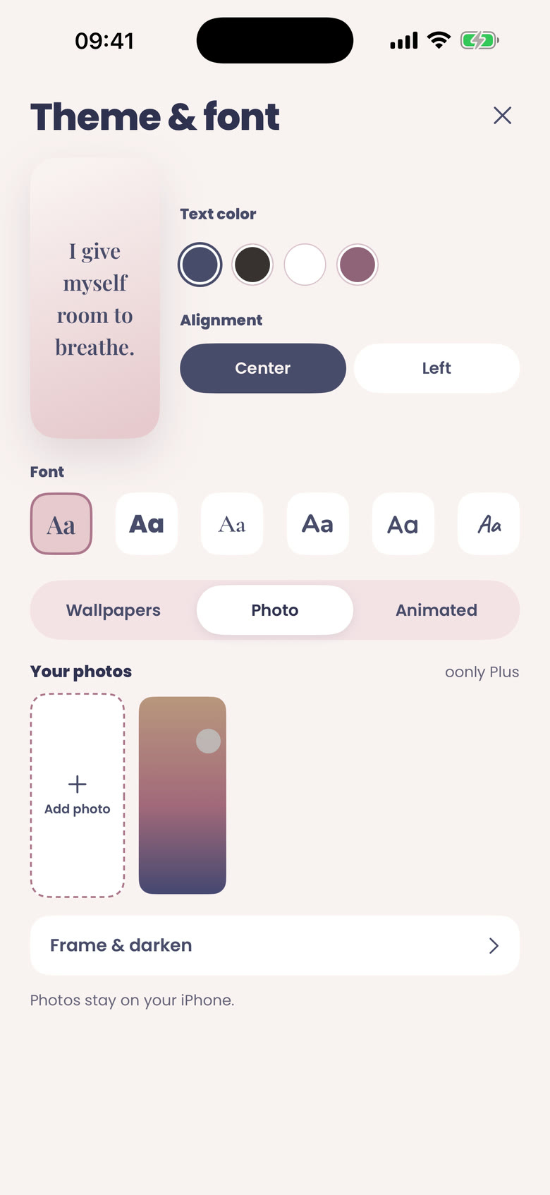 Themes, fonts and colors for your affirmations